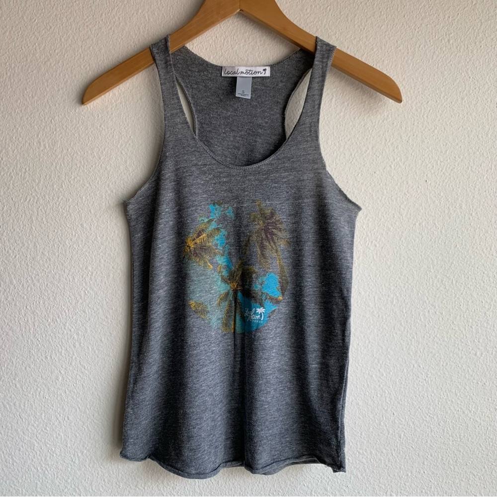 Local Motion Hawaii Racer Back Tank Top Palm Tree Graphic Women Size: Small